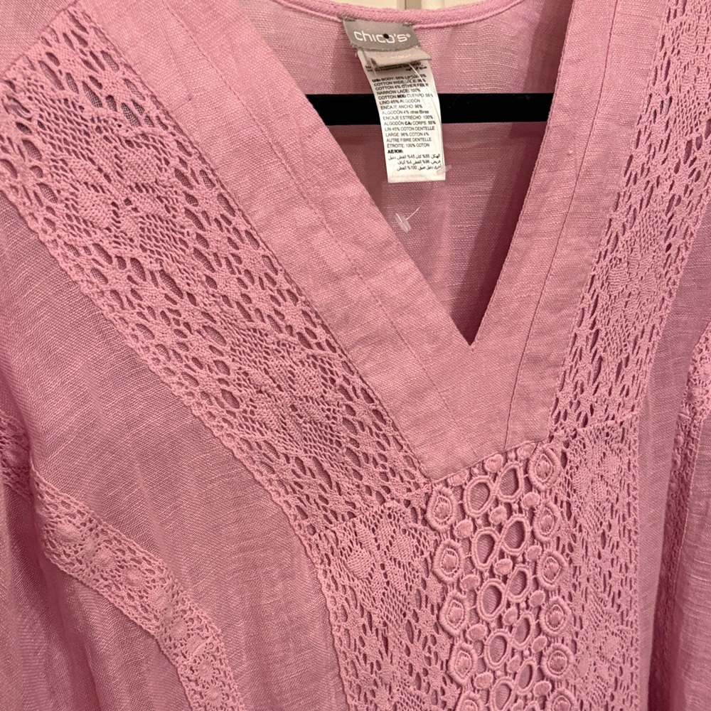 NWOT Chico's Lavender Crochet V-Neck Tunic